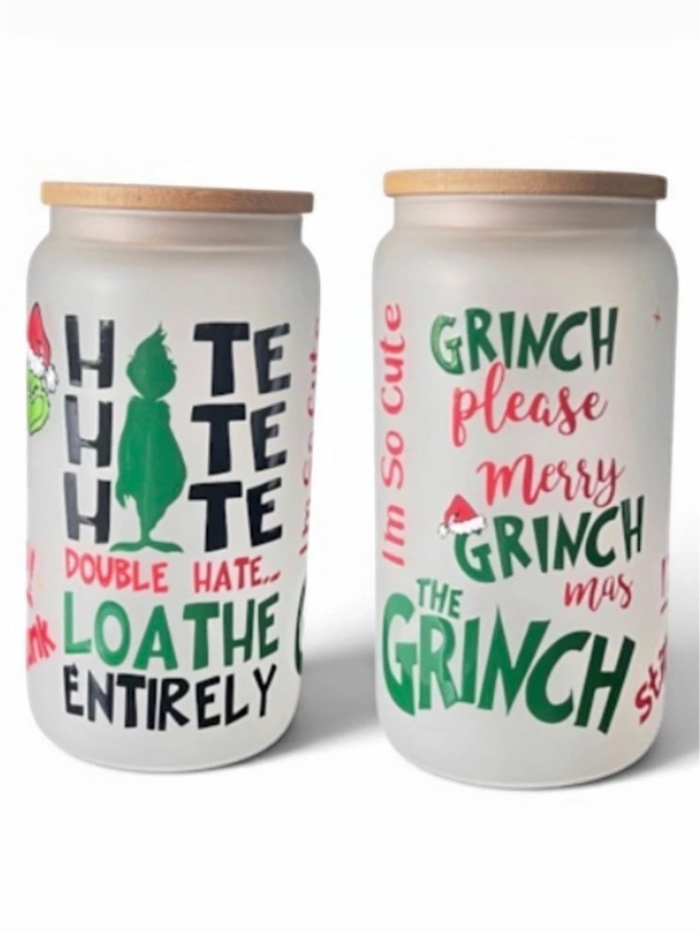 Grinch glass with lid and straw brand new handmade